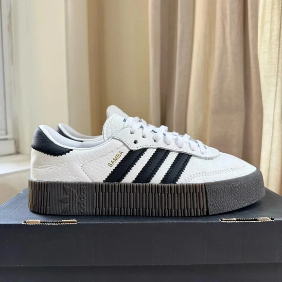 New Adidas Sambarose Sneaker Shoes Platform Women's in Black White Gum